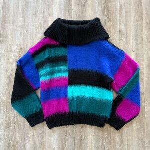 Molly Bracken Multi Colored Cowl Neck Fluffy Sweater
